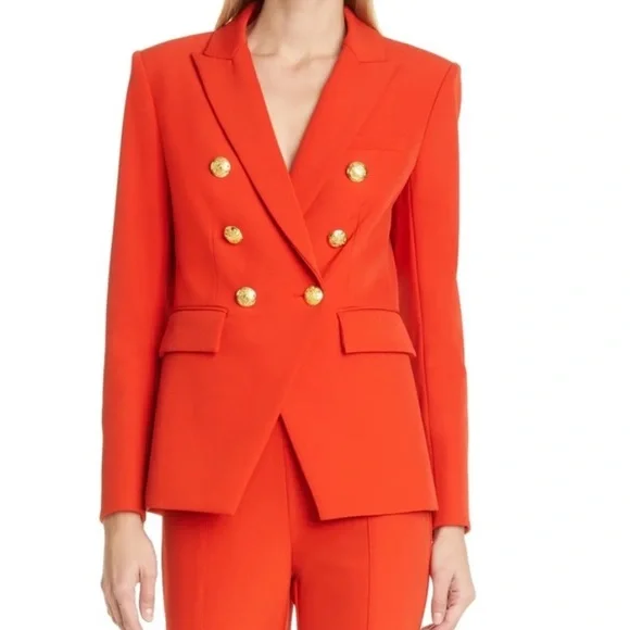Veronica Beard Miller Dickey Jacket Blazer Flame Red with Gold Buttons - Picture 2 of 12